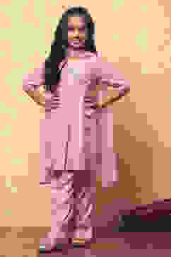 Pink Printed Angrakha Gathered Festive Flared Suit Set image number 5