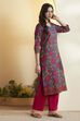 Blue Cotton Straight Kurta image number 3