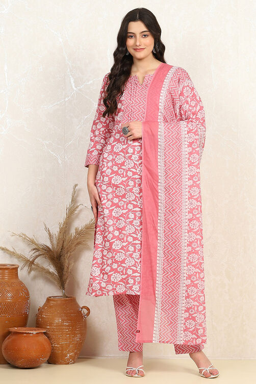 Purple Cotton Screen Printed Unstitched Suit Set image number 7