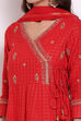 Red Metallic Cotton Anarkali Kurta Churidar Suit Set image number 1