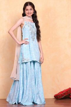 Aqua Viscose Sharara Suit Set image number 4