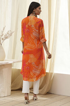 Orange Printed Pleated A-Line Kurta image number 3