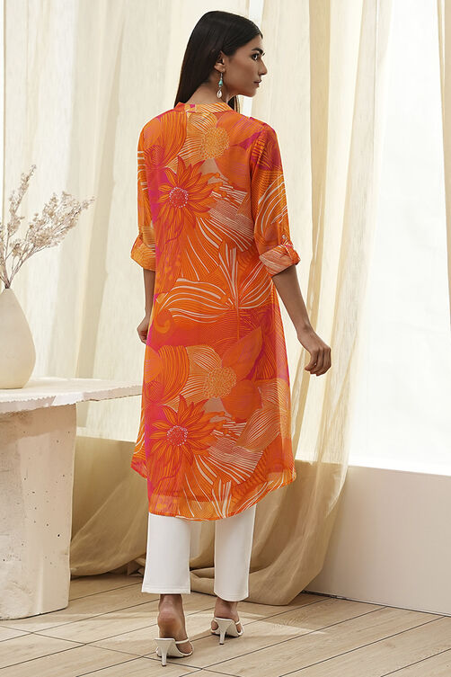 Blue Printed Pleated A-Line Kurta image number 3