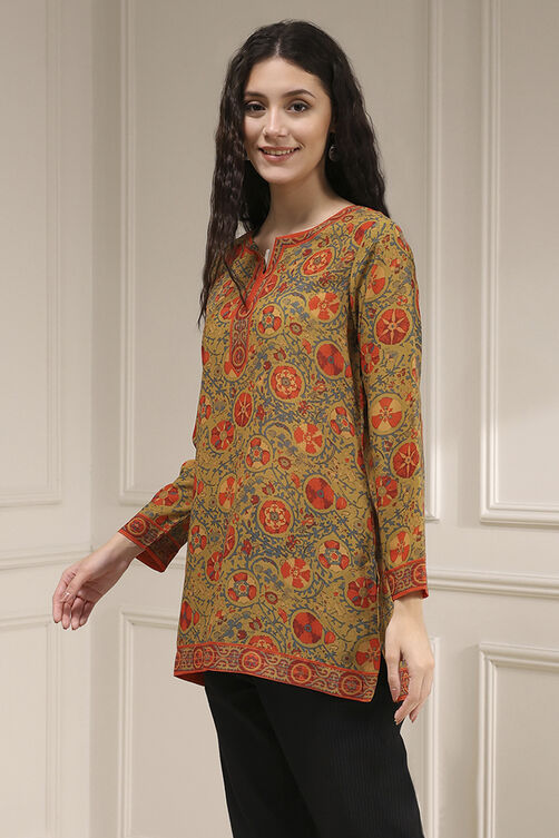 Mustard Red Polyester Straight Printed Short Kurta image number 2