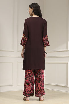 Brown Printed Straight Suit Set image number 4