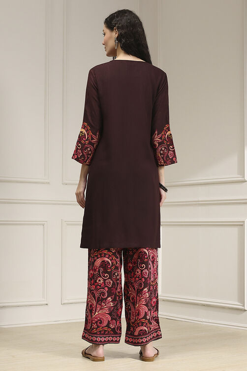 Brown Printed Straight Suit Set image number 4