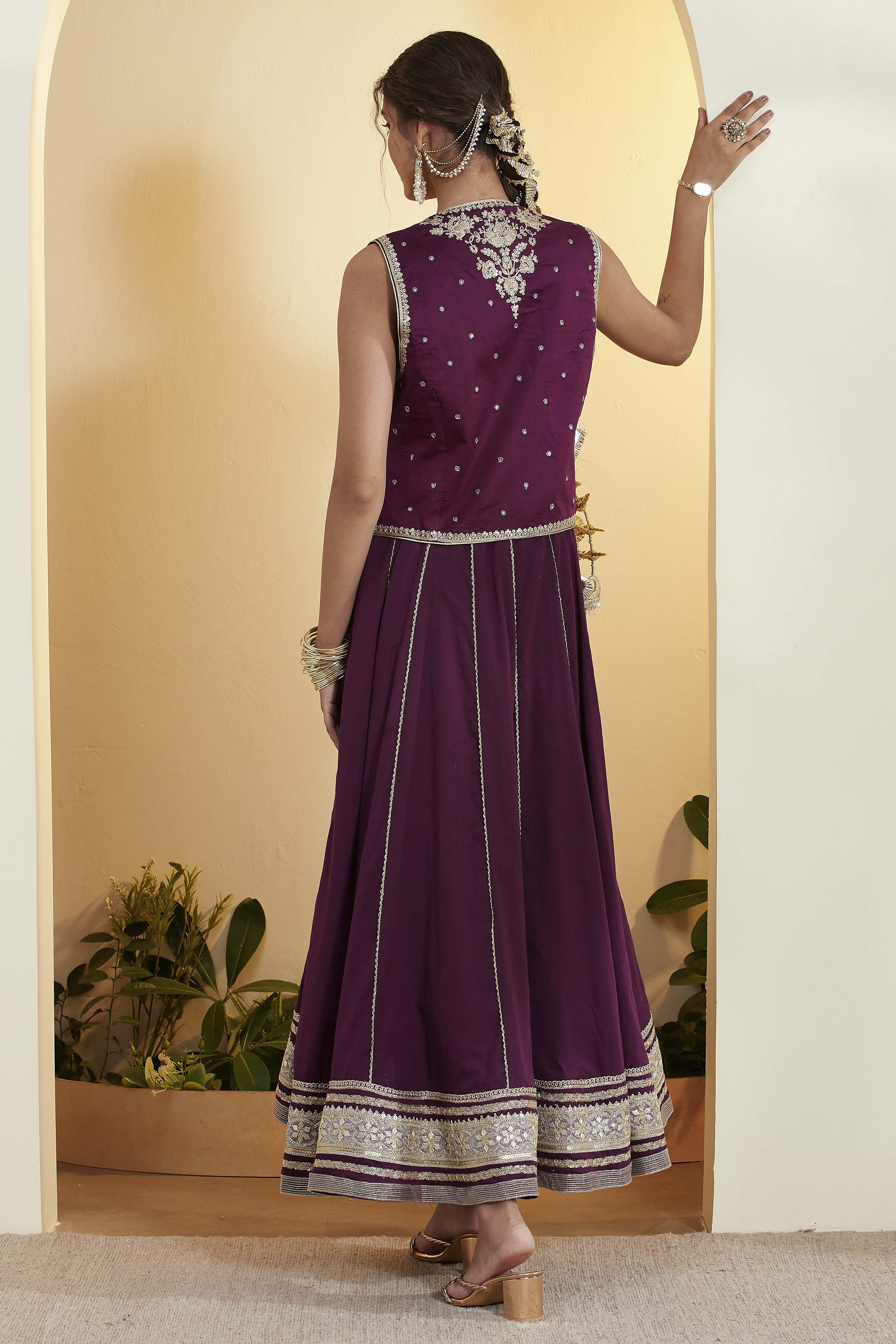 Purple Cotton Silk Kalidar Dress image number 5