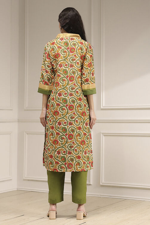 Green Tussar Digital Print Unstitched Suit Set image number 5