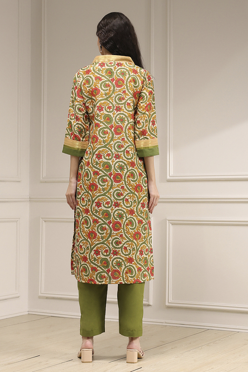 Green Tussar Digital Print Unstitched Suit Set image number 5
