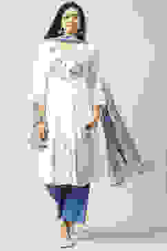 White Blue Cotton A-Line Kurta Palazzo Suit Set image number 0