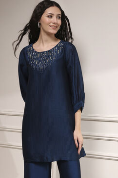 Blue Self-Designed Straight Kurta Set image number 1