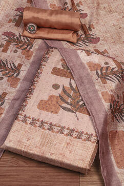 Grey Silk Blend Printed  Embroidered Unstitched Suit Set image number 0