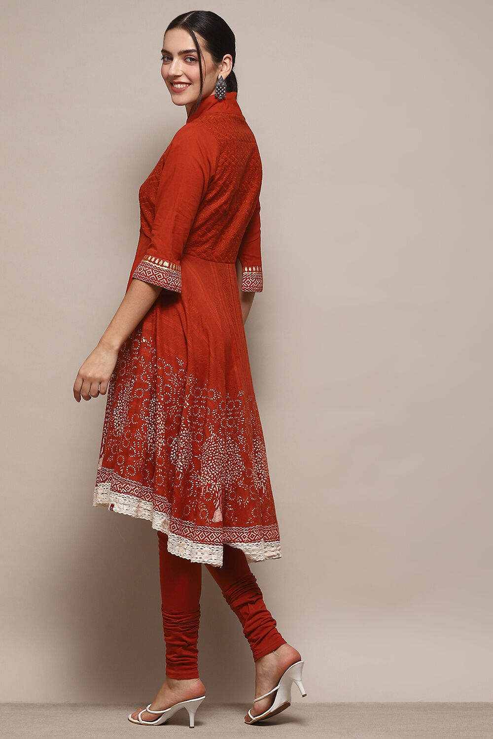 Turquoise Cotton Anarkali Solid Kurta Churidar Suit Set image number 5