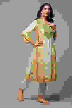 Off White LIVA Straight Printed Kurta image number 4