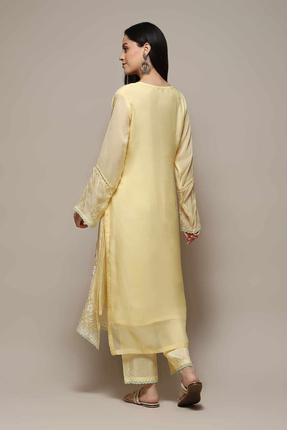 Yellow Organza Printed Unstitched Suit Set image number 5