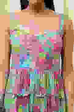 Turquoise Cotton Floral Printed Tiered Dress image number 1