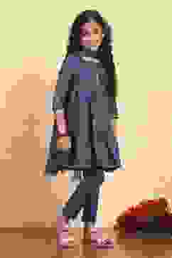 Blue Cotton Tiered Printed Kurta Churidar Set image number 5