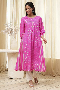 Pink Modal Printed A-Line Kurta image number 0