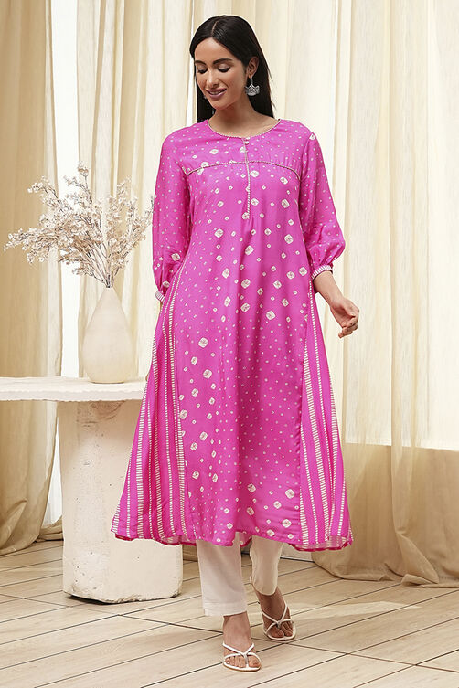 Pink Modal Blend A-Line Printed Kurta image number 0