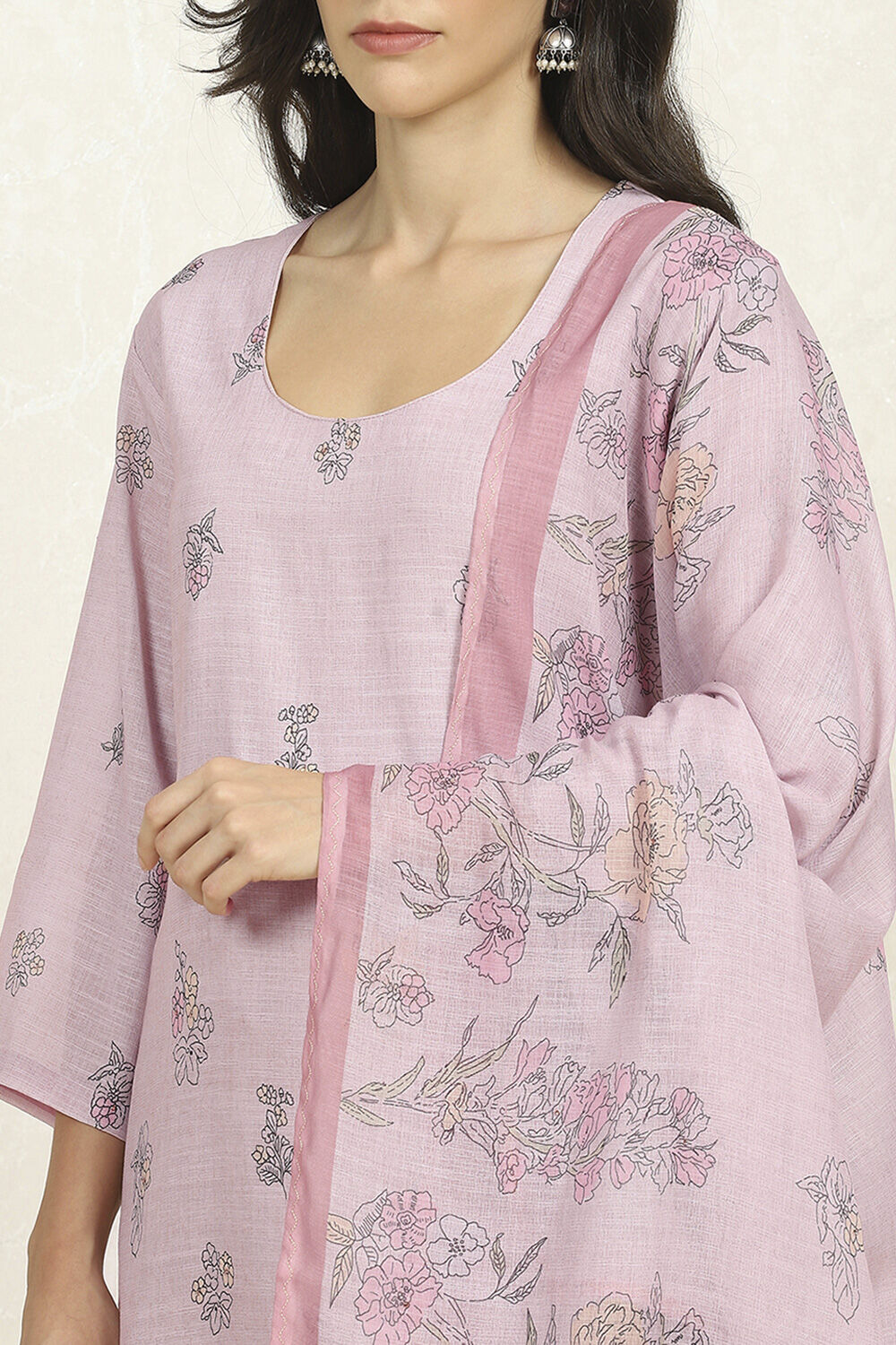 Peach Linen Unstitched Suit Set image number 2