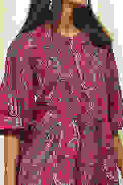 Magenta Cotton Printed A-Line Short Kurta image number 1