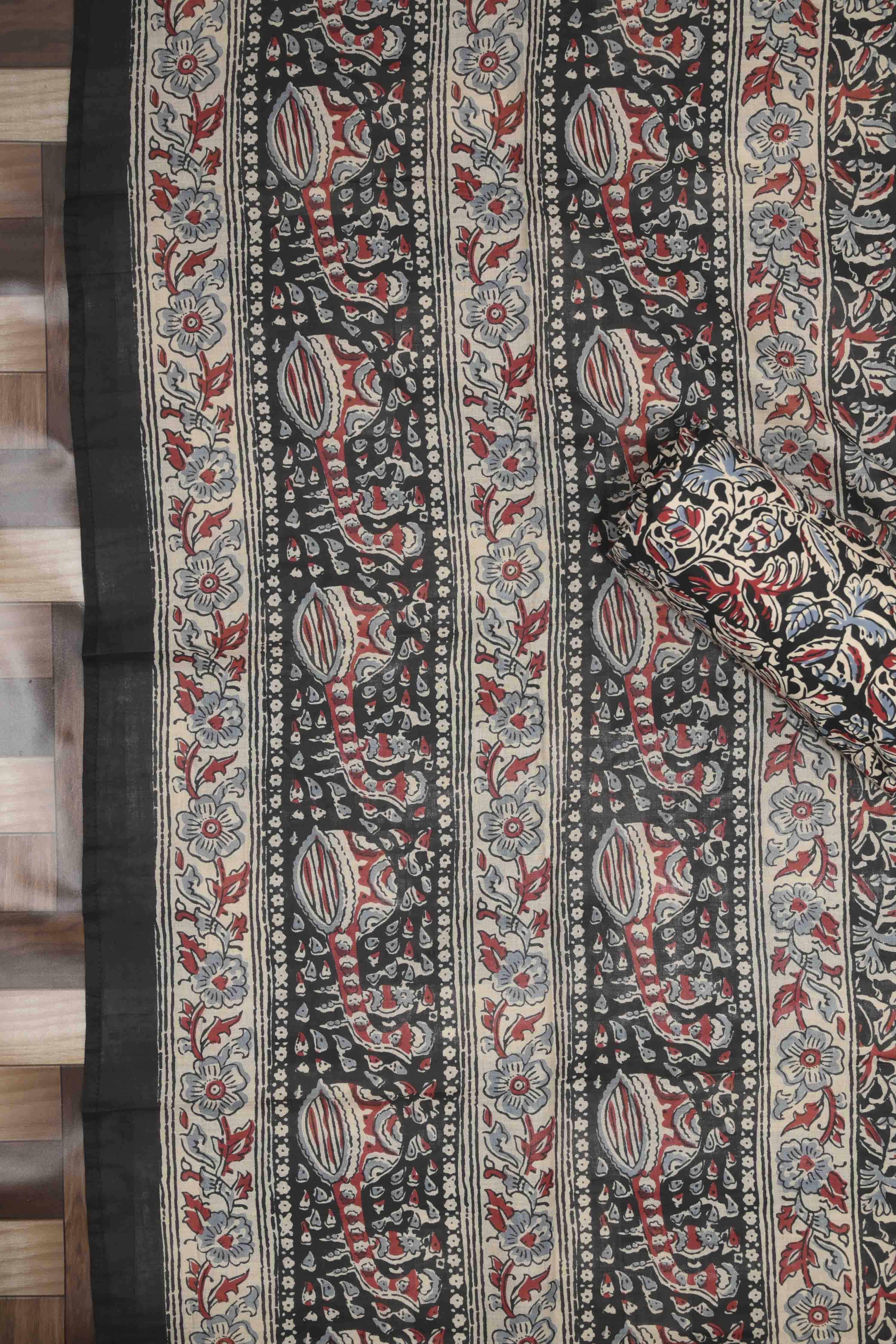 Black Cotton Printed Unstitched Suit Set image number 3