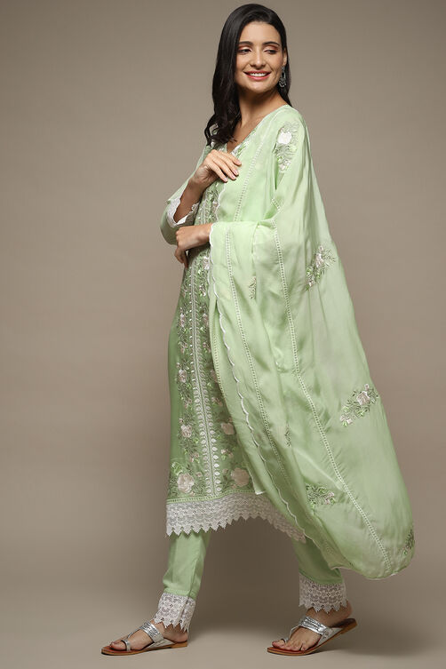 Green Organza Lace Unstitched Suit Set image number 6