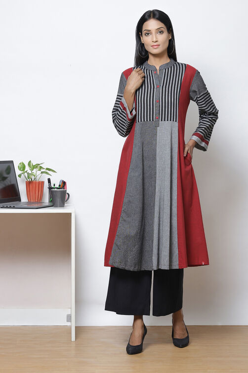 Black Straight Cotton Fusion Wear 2 Piece Set image number 0