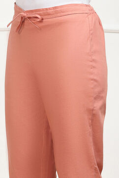 Peach-Toned Cotton Solid Regular Pants image number 1