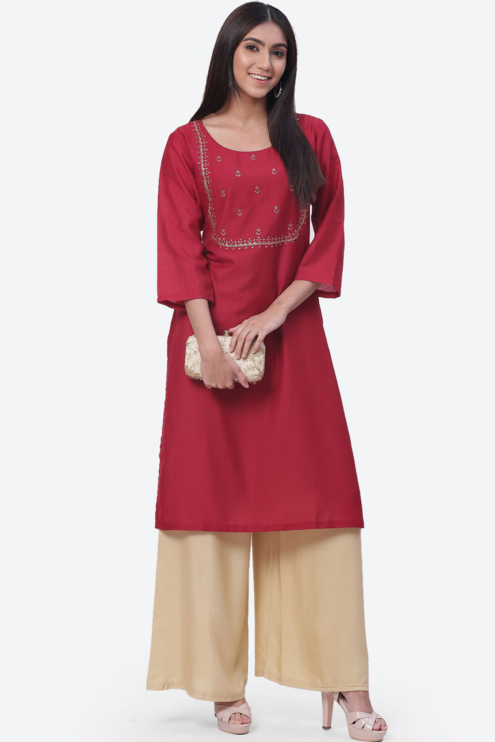 Red Art Silk Kurta image number 5