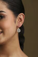 Green Silver Plated Brass Studded Drop Earrings image number 1
