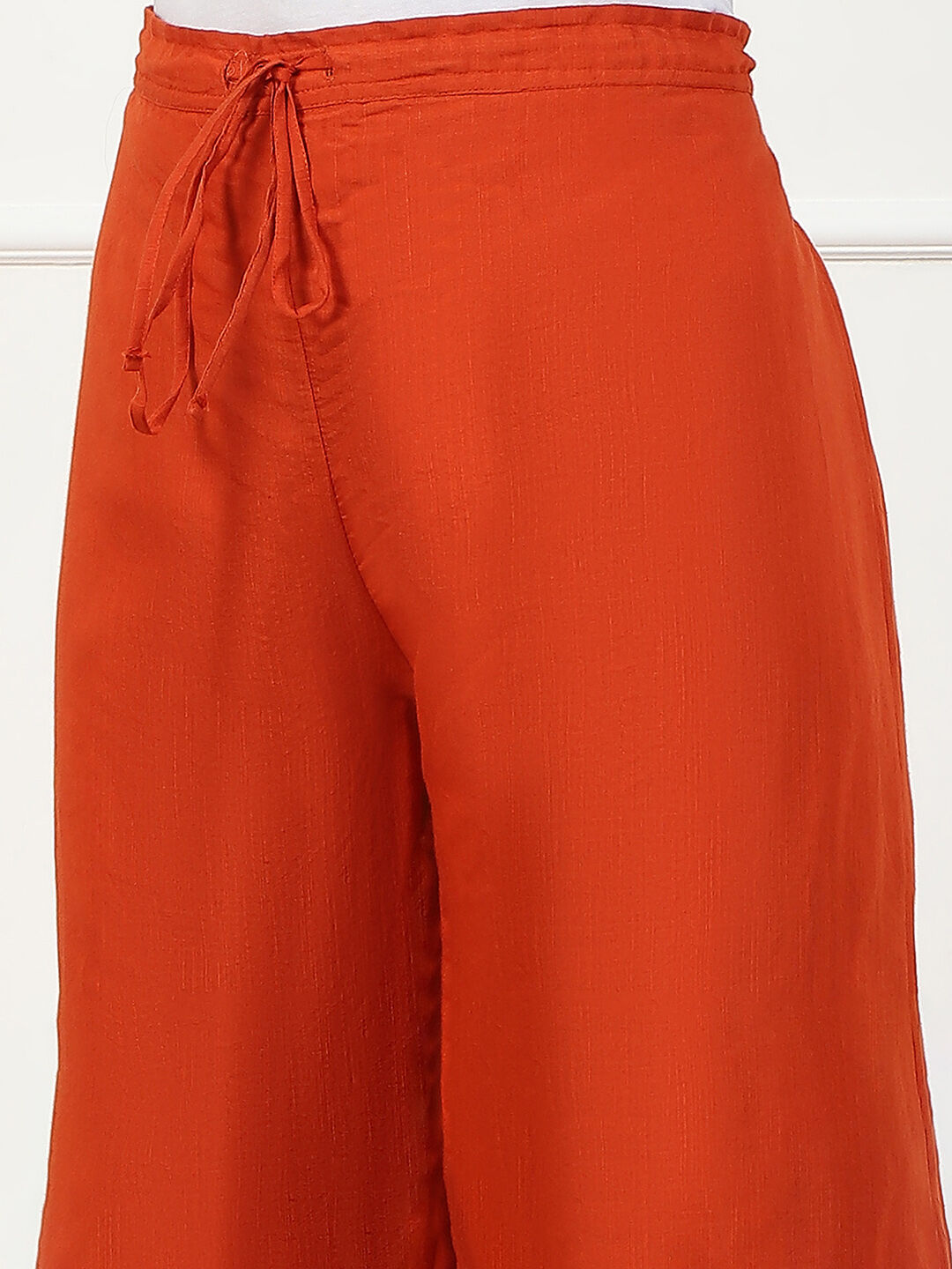 Blue Jacquard Solid Straight Palazzo Pants image number 1