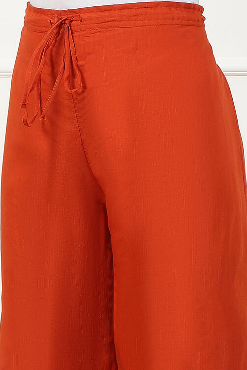 Blue Jacquard Solid Straight Palazzo Pants image number 1
