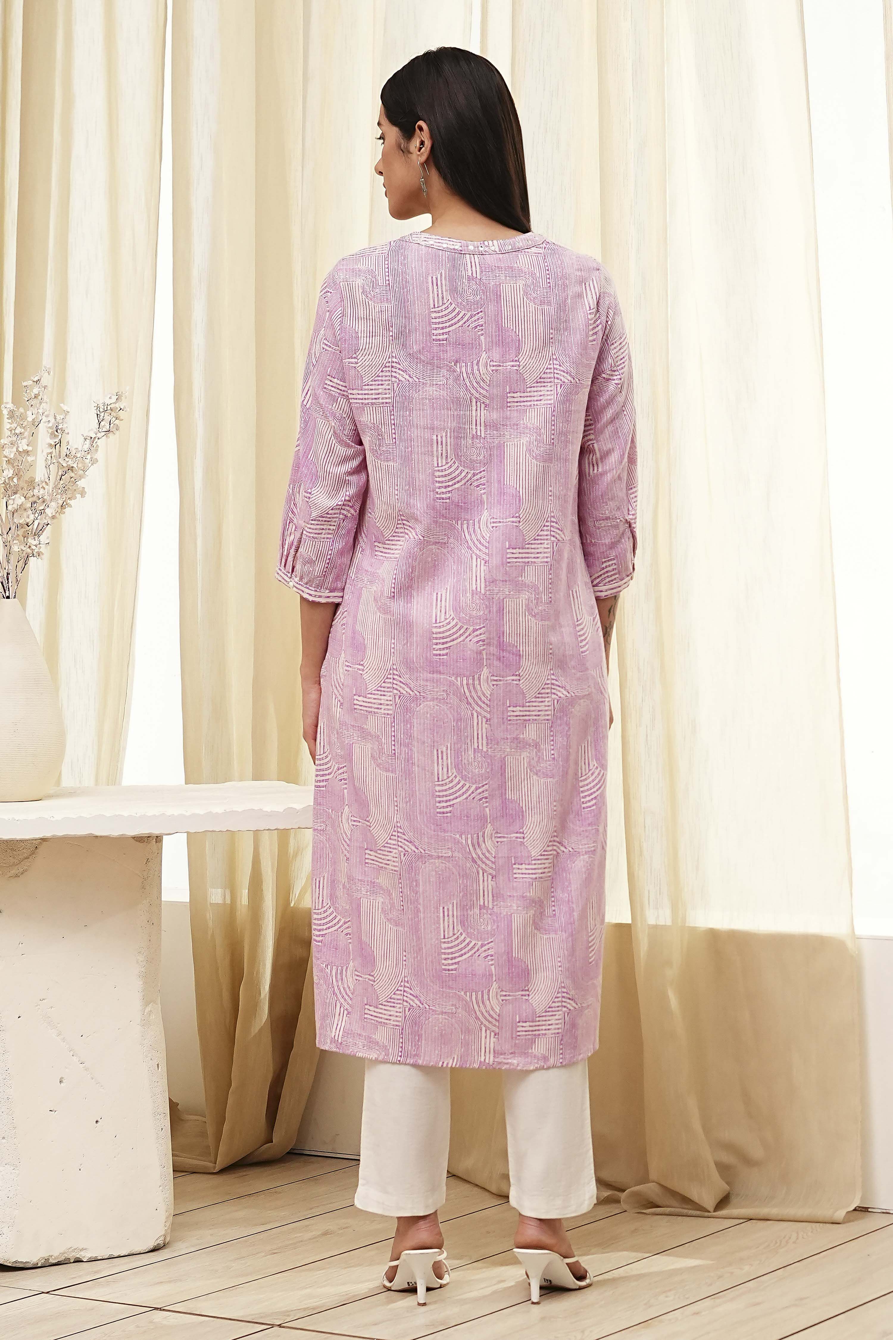 Yellow Cotton Printed Straight Kurta image number 3