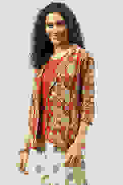 Terracotta Cotton Straight Printed Jacket image number 4