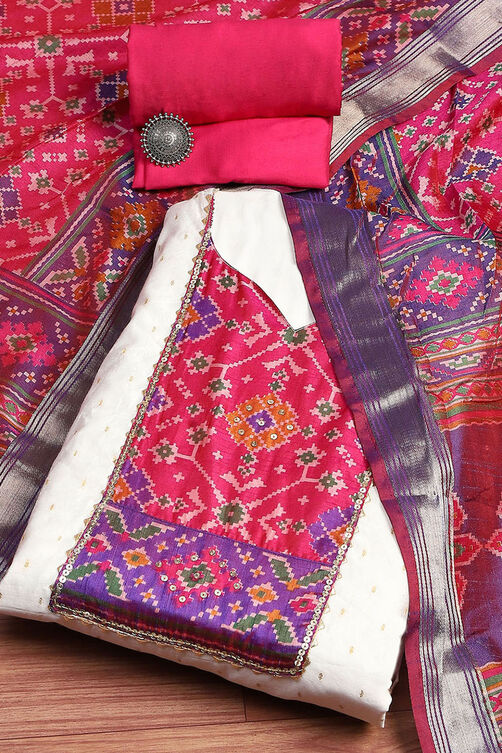 Pink Cotton Schiffly Unstitched Suit Set image number 0