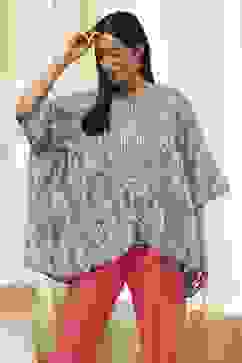 Dull Blue Cotton Flared Short Kurta image number 5