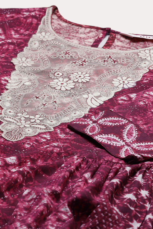 Blue Rayon Flared Lace Printed Dress image number 1