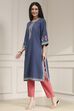 Indigo Blue Cotton Printed Straight Kurta image number 2