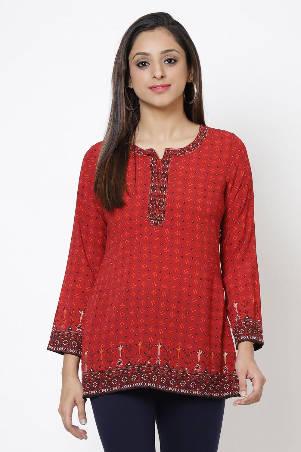 Red Straight Printed Kurti image number 0