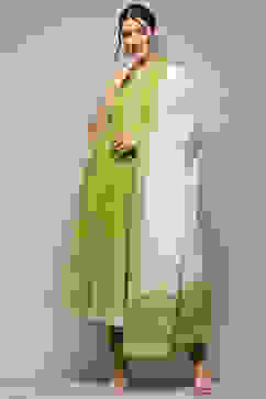 Green Cotton Anarkali Printed Kurta Churidar Suit Set image number 7