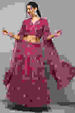 Pink Polyester Straight Lehenga Set image number 6