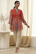 Orange Modal Printed Shirt-Style Short Kurta image number 5