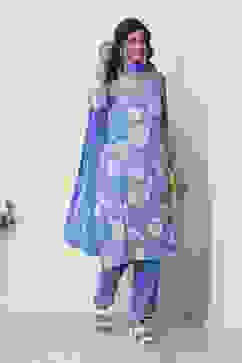 Blue Floral Printed Straight Suit Set image number 5