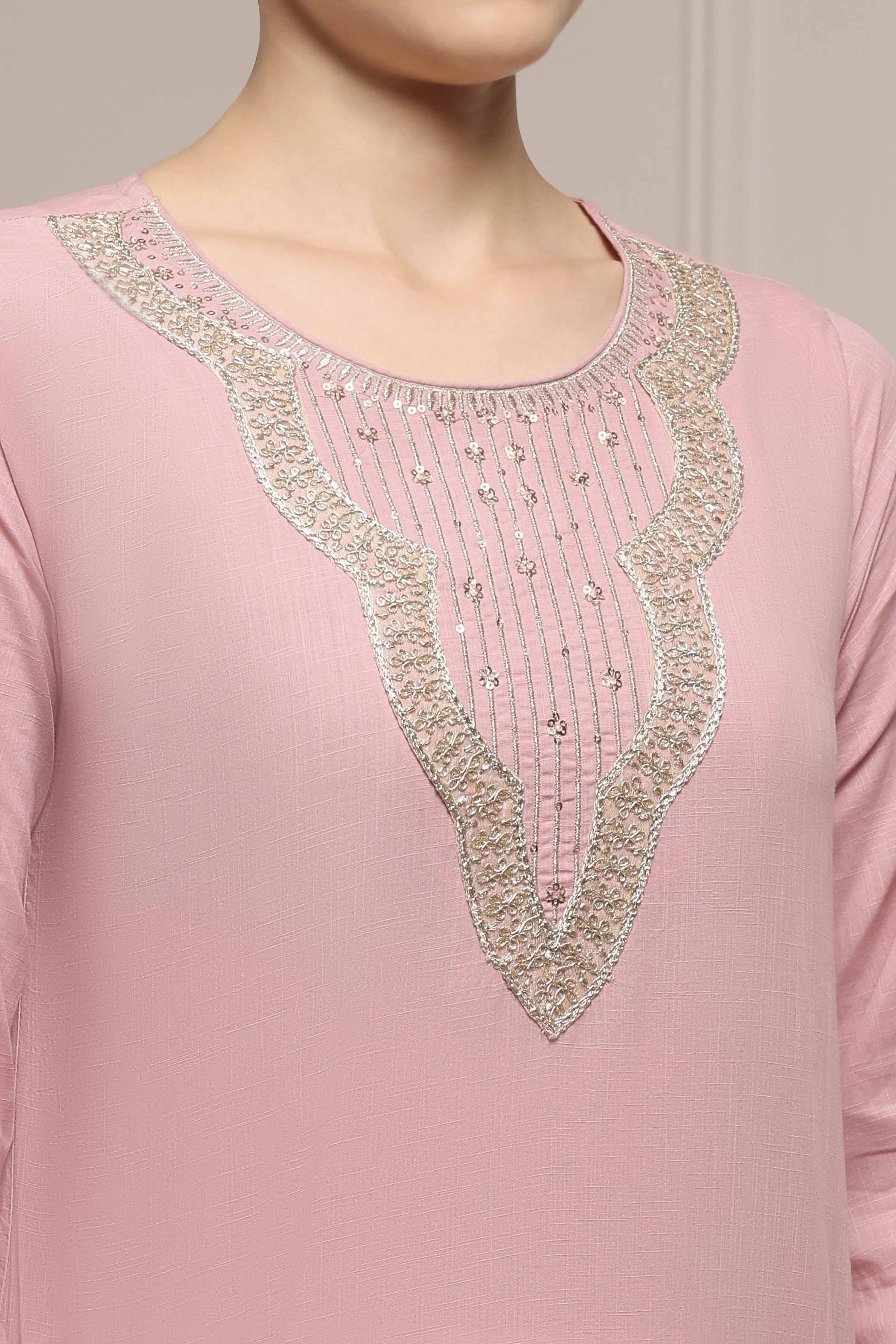 Onion Pink Cotton Solid Straight Kurta image number 1
