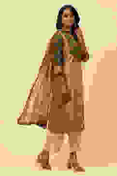 Khaki Cotton Straight Kurta Narrow Palazzo Suit Set image number 5