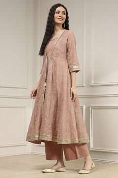 Old Rose Chanderi Anarkali Dyed Fusion Set image number 3