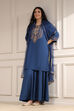 Navy Blue Embroidered Straight Suit Set image number 5