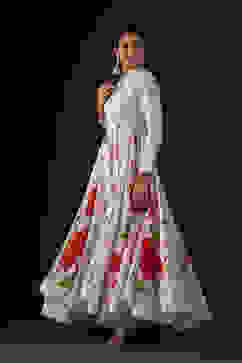 Rohit Bal Ivory Cotton Silk Anarkali Printed Suit Set image number 4