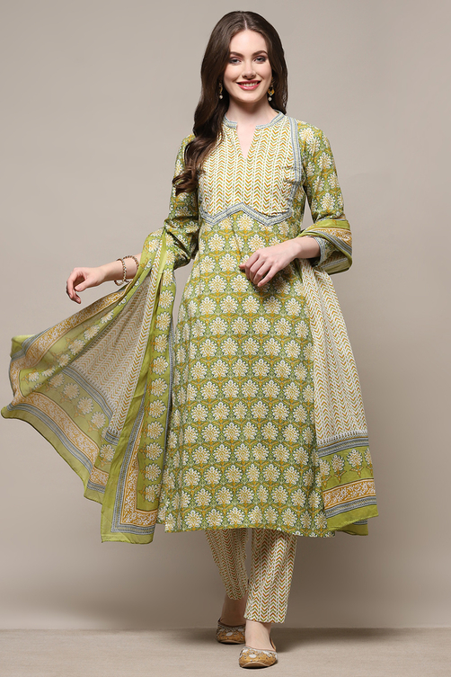 Blue Cotton Screen Printed Unstitched Suit Set image number 8